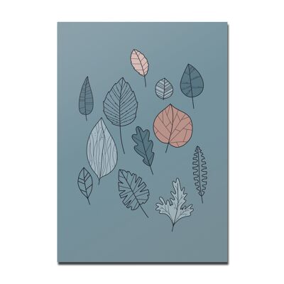 Postkarte Blätter blau