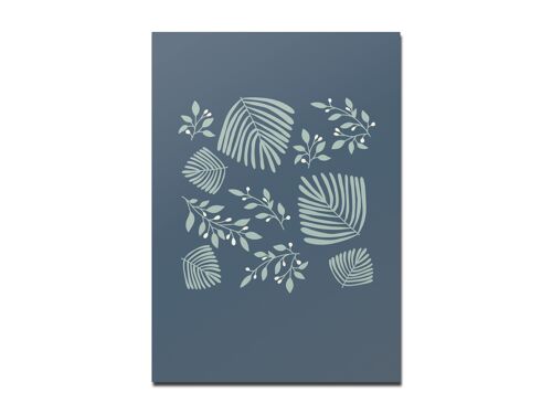 Postkarte Blättermuster dunkelblau