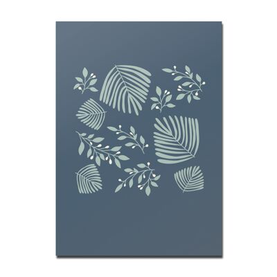 Postkarte Blättermuster dunkelblau