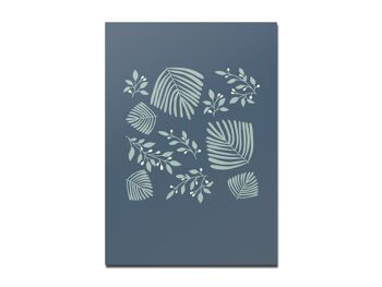 Carte postale motif feuilles bleu foncé 1