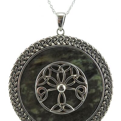 Large tree of life with surround rope silver pendant-24"