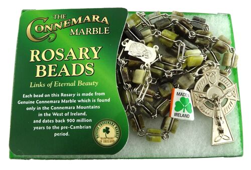 Connemara marble square bead rosary boxed