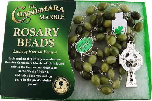 Connemara marble oval bead rosary boxed