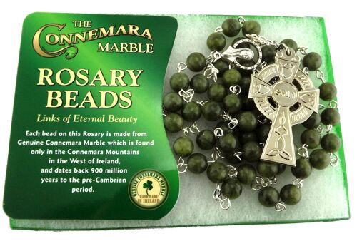 Connemara marble round bead rosary boxed