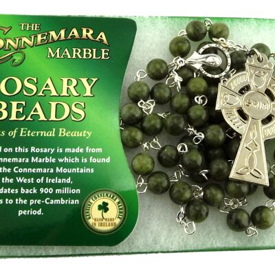 Connemara marble round bead rosary boxed