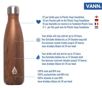 Bouteille thermos pour bouteille d'eau - Bois de bouteille durable VANN 2