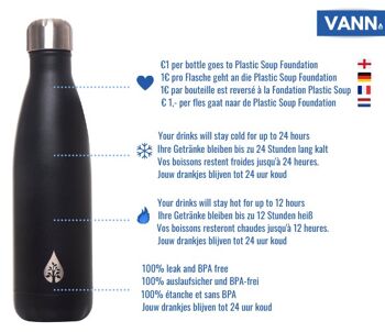 Bouteille thermos pour bouteille d'eau - Gourde durable VANN noire 2