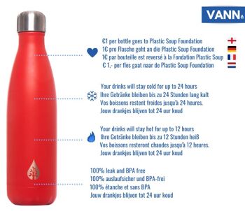 Bouteille thermos pour bouteille d'eau - Gourde durable VANN rouge 2
