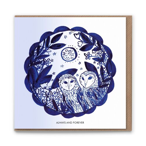 BC107T Owls (Always and Forever) Occasion Greetings Card x 6  Biodegradable cello packaging