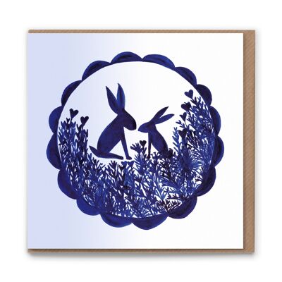 HC126 Heart Hares Greetings Card  Packaging free