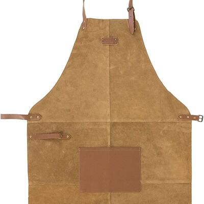 Delantal de trabajo de piel de Zerimar | Delantal de trabajo ajustable | Delantal ignífugo | Delantal de cuero para soldar | Delantal de camarero | Delantal de cocina | Delantal Barbacoa (color camello)