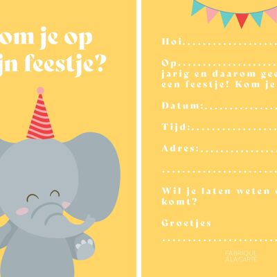 Olifant Uitnodiging Kinderfeestje