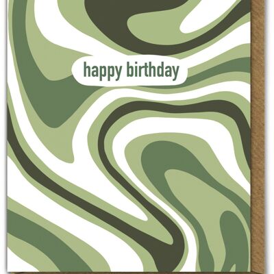 Happy Birthday green swirl card
