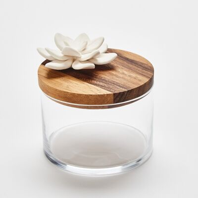 Boîte verre, bois, porcelaine- Lotus M