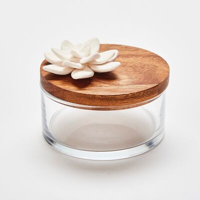 Boîte verre, bois, porcelaine- Lotus L