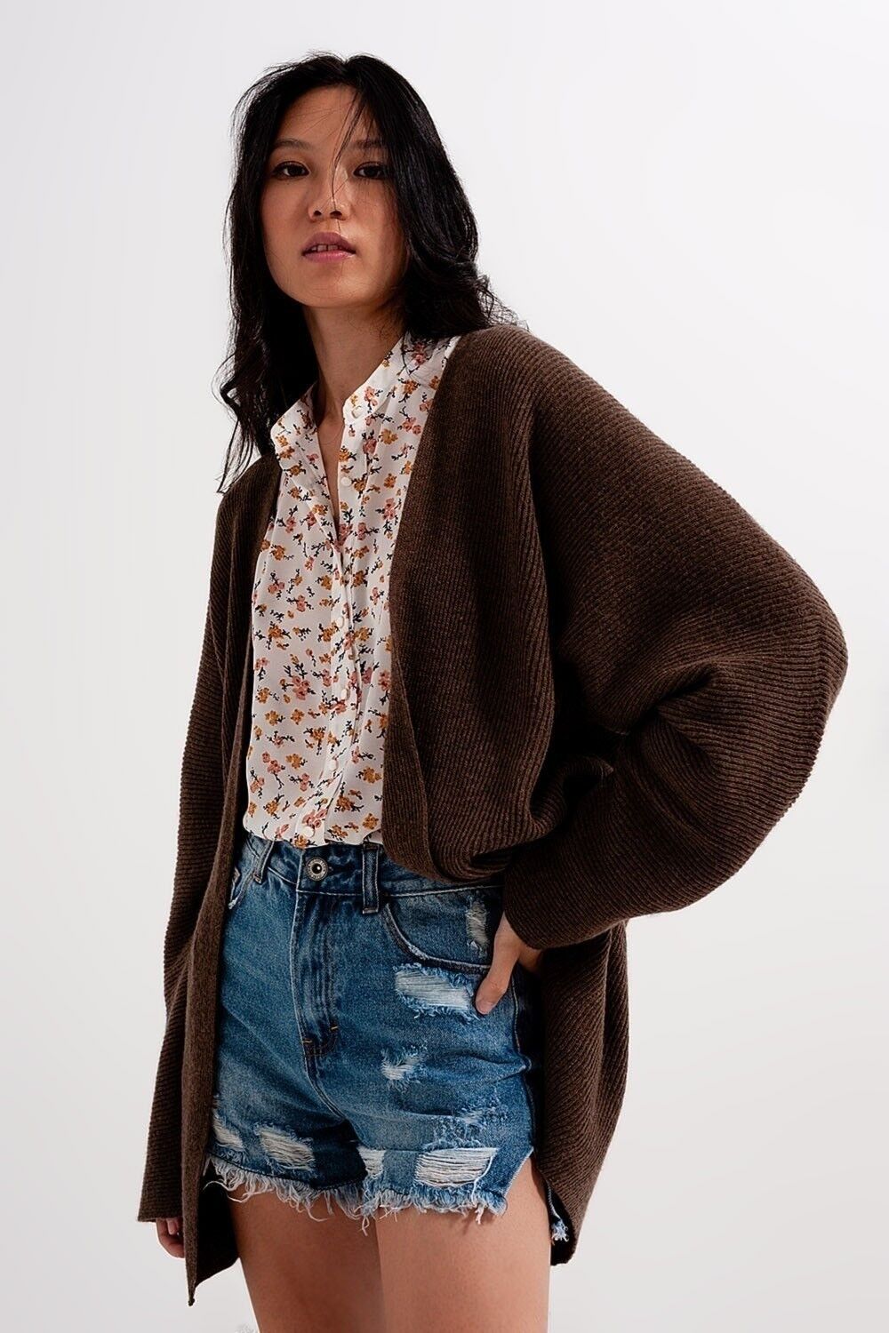 Cardigan squadrato da bordo a bordo marrone