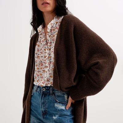 Edge to edge boxy cardigan in brown