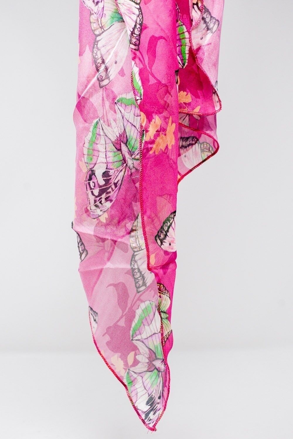 Foulard in seta fucsia con stampa farfalle