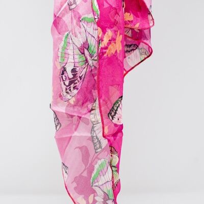 Fucsia silk scarf with butterflies print