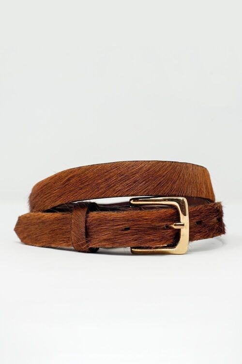 Brown fur thin belt