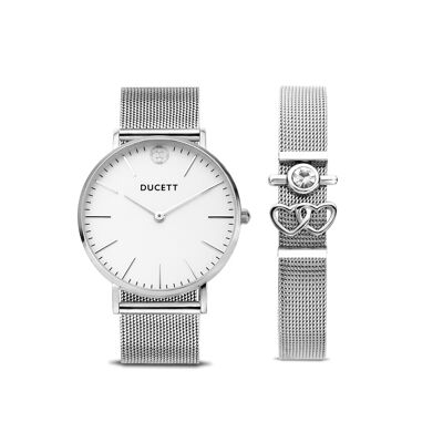 Silberne Mesh-Uhr + Mesh-Armband luxe