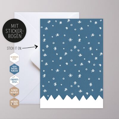 Greeting card with sticker - mountains and snow / blue