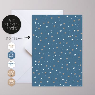 Greeting card with sticker - starry sky / blue