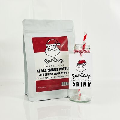 Christmas Santa Bottle | with Tag and Straw