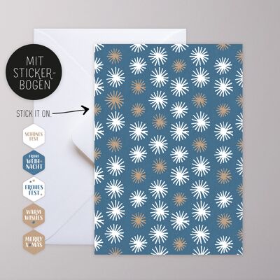 Greeting card with sticker - magic stars / blue