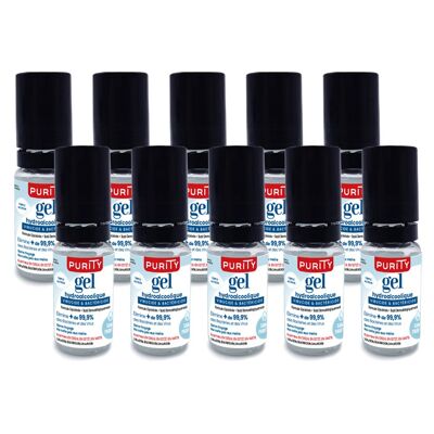 Pack of 10 Mini-bottles of 10ml - Hydroalcoholic Gel Purity 703 - Fragrance free