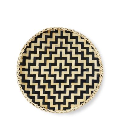 Woven Bamboo Décor Tray-Round Tripple Art