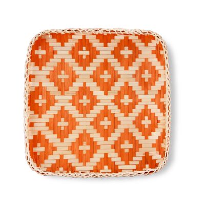 Woven Bamboo Décor Tray-Rectangle Orange Trapezoid