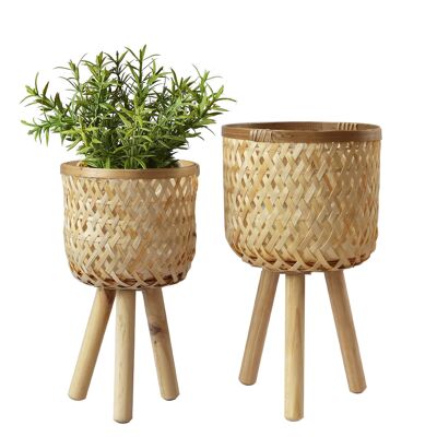 Set 2 Bamboo Plant Pot Natural