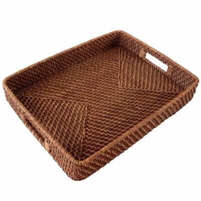 Dark brown rectangle rattan tray