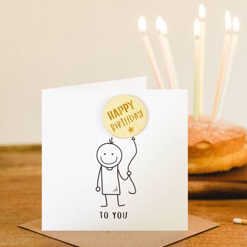 Carte de ballon de joyeux anniversaire Stick Man mignon 1