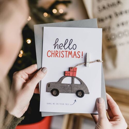 Christmas A5 Card with Removable Car Decoration - Grey