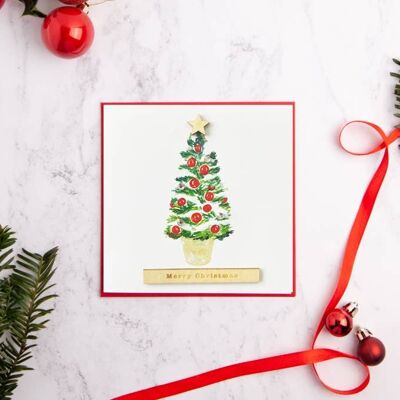 Feliz árbol de Navidad tarjeta brillante