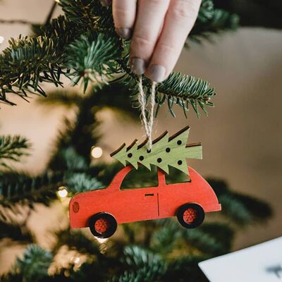 Decoración de madera para coche de Navidad - Rojo