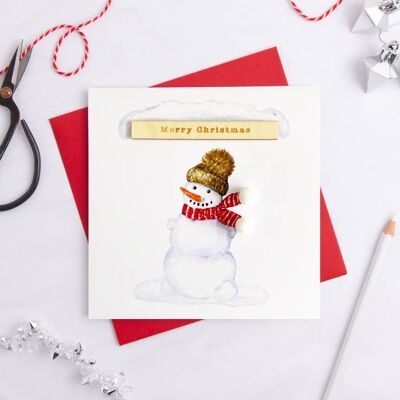 Carte Écharpe Pom Pom Bonhomme de Neige de Noël