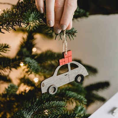 Décoration de Noël Voiture en Bois - Gris