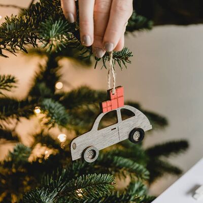 Christmas Car Wooden Decoration - Grey
