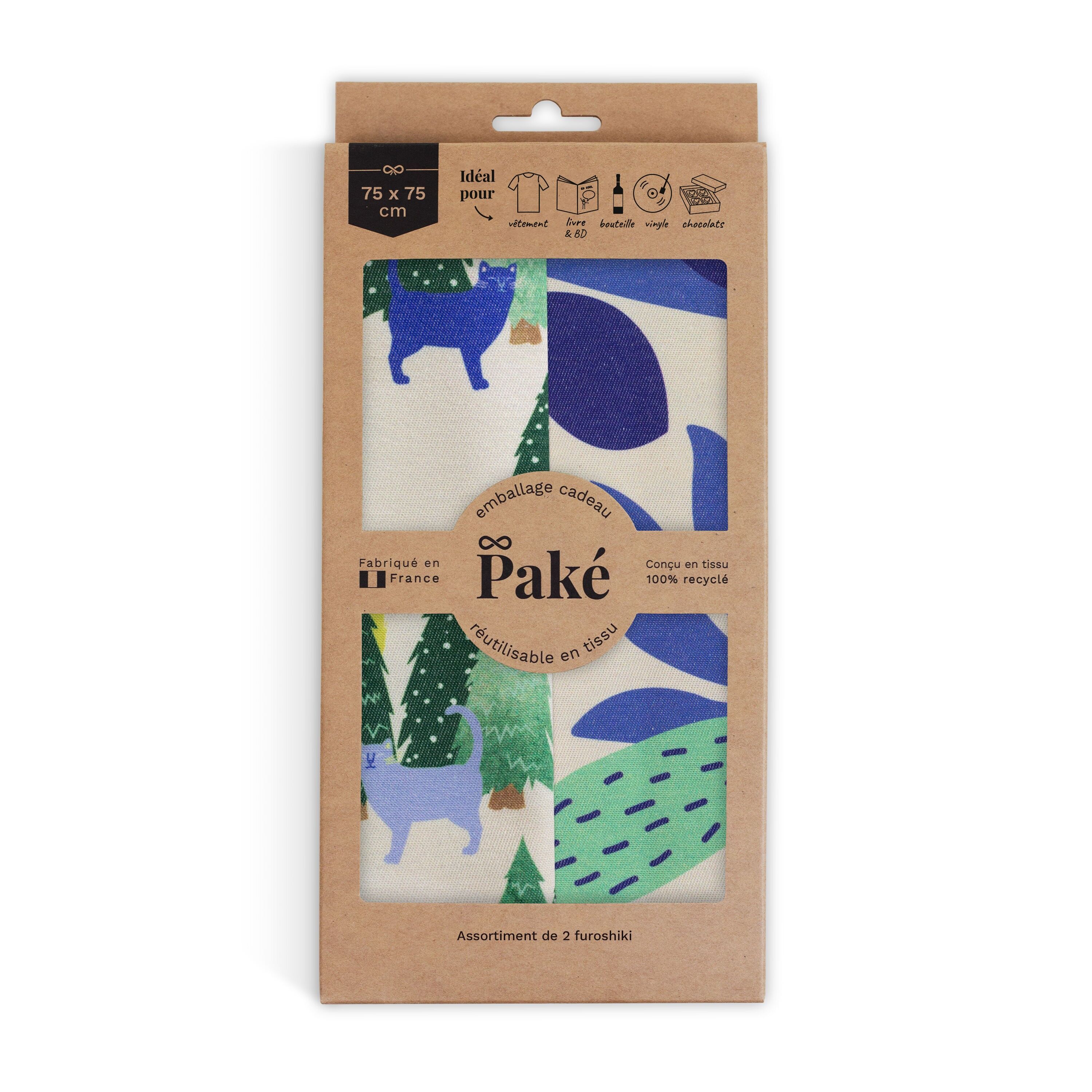 Sortiment mit 2 Furoshiki, wiederverwendbarem Geschenkpapier (75 cm x 75 cm)