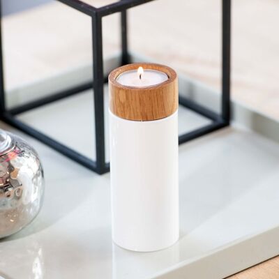 "Battery" tea light holder white - integrated with 5 tea lights for refilling