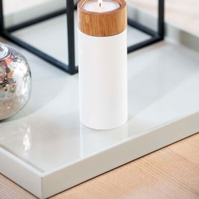 Photophore "Batterie" blanc - intégré avec 5 bougies chauffe-plat pour le remplissage