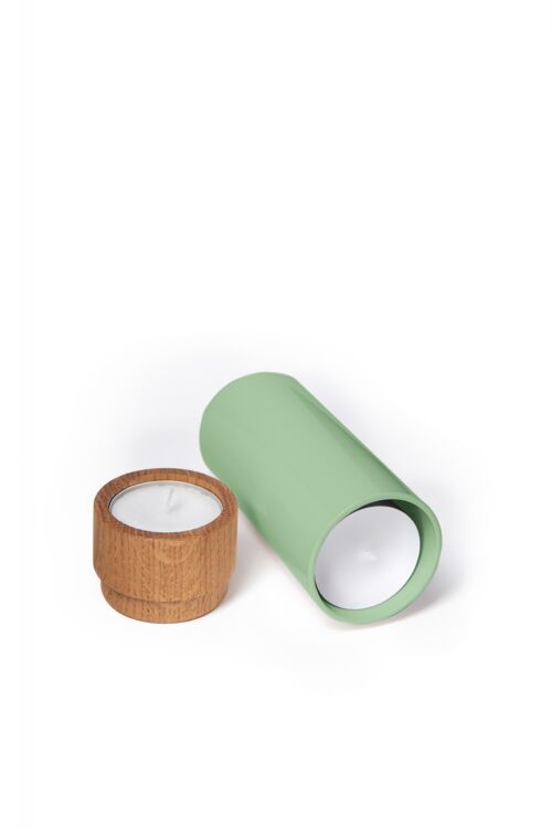 "Akku" Teelichthalter grün - mit 5 Teelichtern zum Nachfüllen integriert