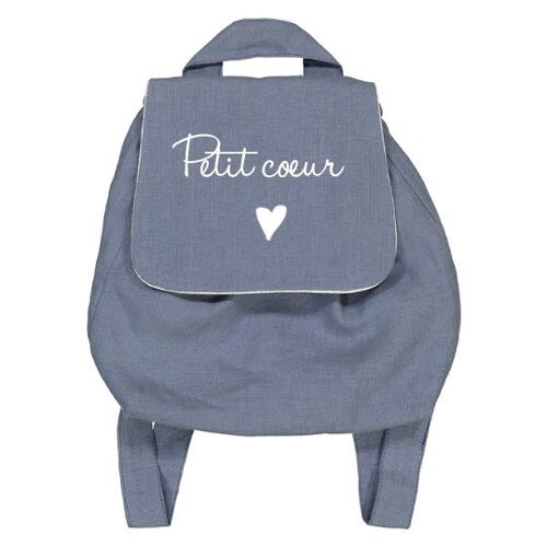 Sac à dos personnalisable lin bleu grisé "Petit coeur" symbole petit coeur