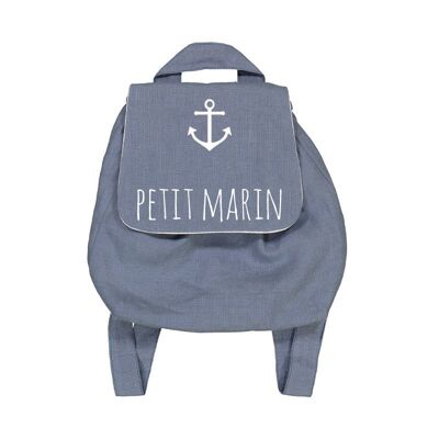 Gray blue linen backpack "Petit marin" symbol large marine anchor