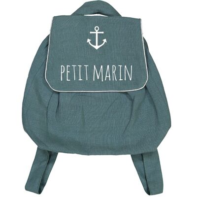 "Little sailor" duck blue linen backpack with large anchor symbol