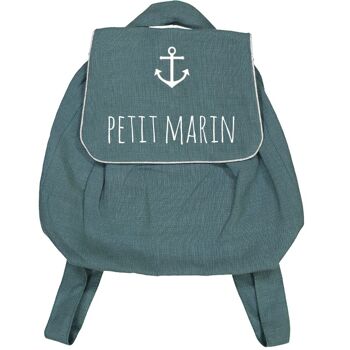 Sac à dos lin bleu canard "Petit marin" symbole grande ancre marine 1