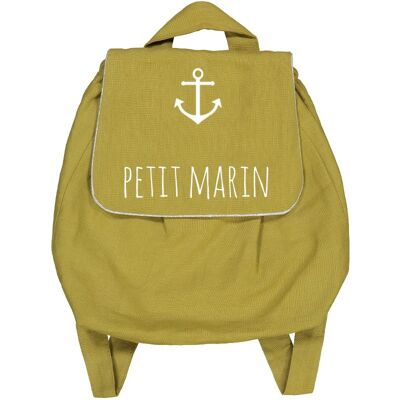 "Little sailor" mustard linen backpack with large anchor symbol
